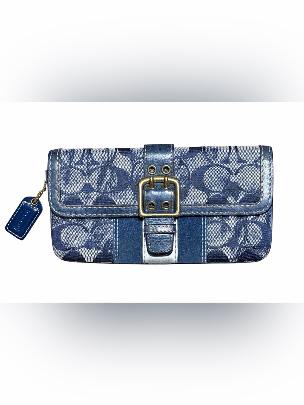 Coach Vintage Blue Signature Canvas Wallet Clutch